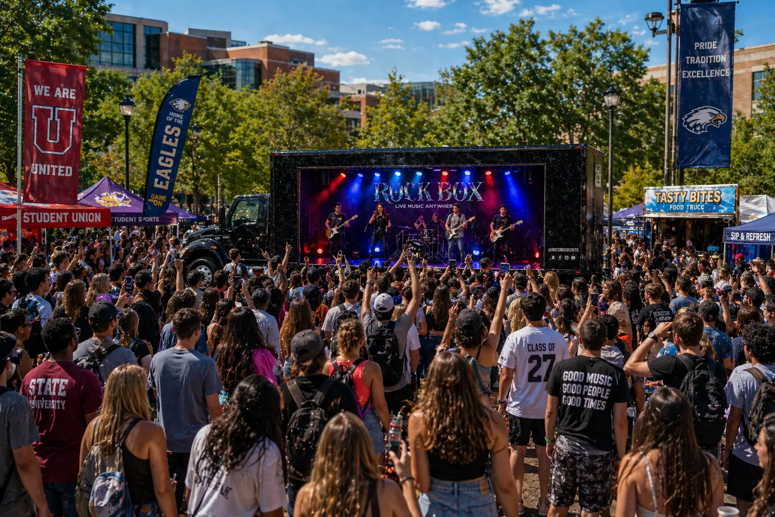 Rock Box at a campus event with a large student crowd
